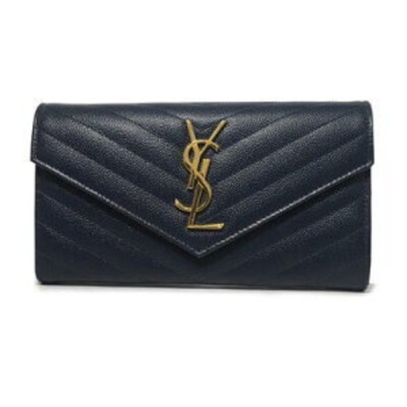 Saint Laurent Navy Fold PARIS Wallet Blue Calfskin Long - Picture 1 of 7